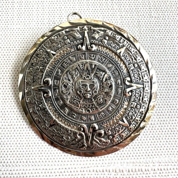 Mexican Sterling Aztec Calendar Pendant - Picture 5 of 10